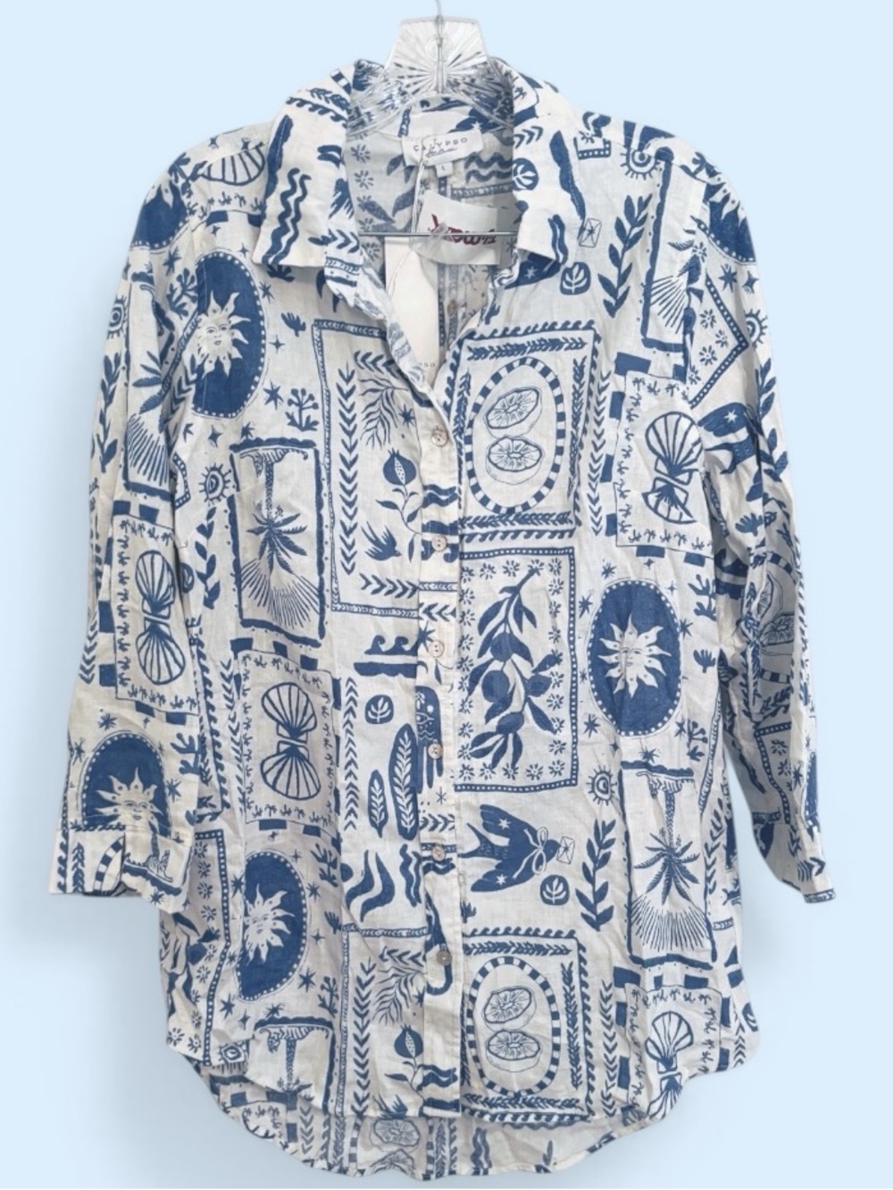 T.J.Maxx Blue and White Printed Button-Front Shirt